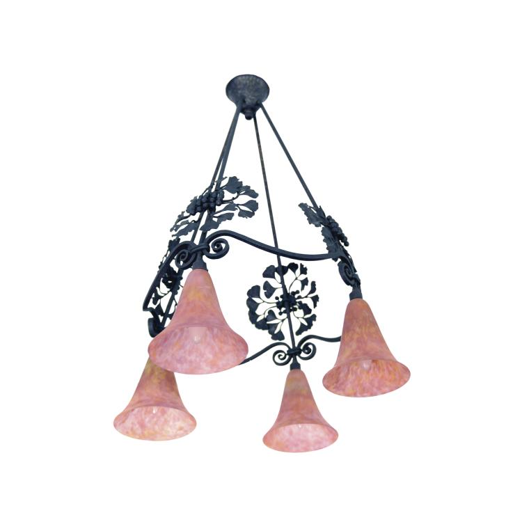 Hauptbild zu Objekt, Deckenlampe mit einer Eisenmontierung von Edgar Brandt, um 1920, Edgar Brandt, Daum Fr&egrave;res, Nancy, 132B 285