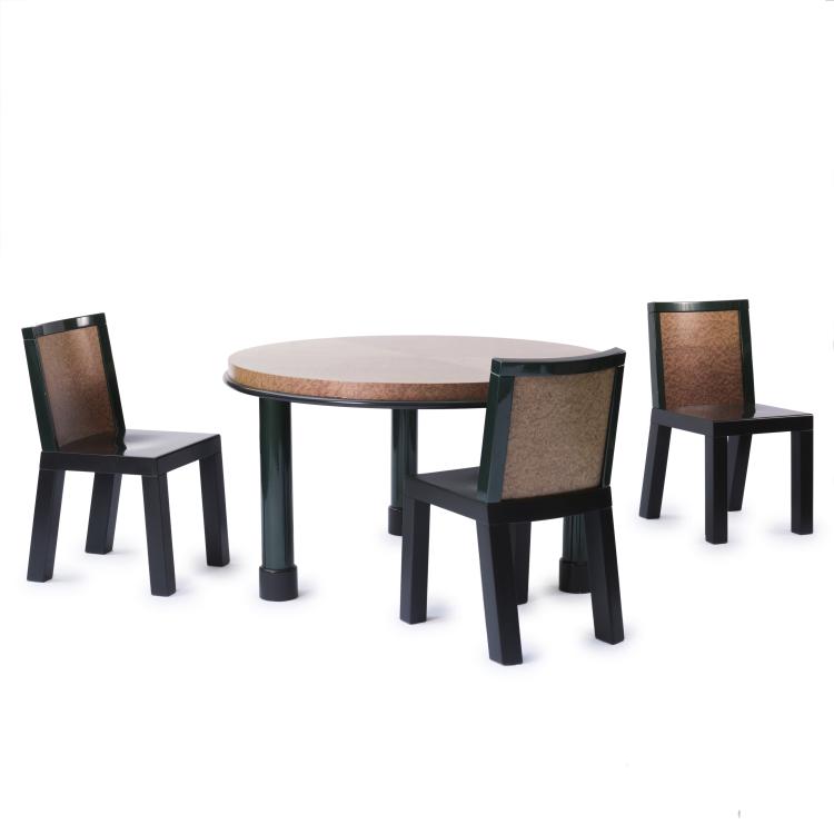 Bild 1 zu Objekt, Three 'Danube' chairs and a table, 1986, Ettore Sottsass, Leitner, Franz, St. Lambrecht, &Ouml;sterreich, 133B 626