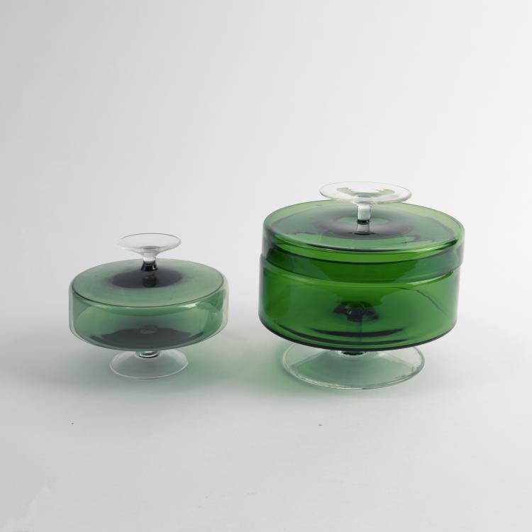 Hauptbild zu Objekt, Konfekt- und Geb&auml;ckschalen mit Deckel, 1950er Jahre , Heinrich L&ouml;ffelhardt, Vereinigte Farbenglaswerke Zwiesel, 133A 66