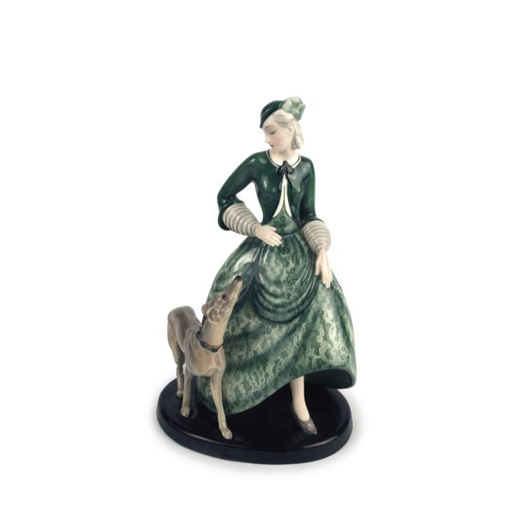 Hauptbild zu Objekt, 'Komtesse mit Hund' (Countess with dog), c1931, Claire Herczeg-Weiss, Goldscheider, Wien, 135 565