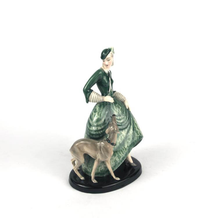 Bild 1 zu Objekt, 'Komtesse mit Hund' (Countess with dog), c1931, Claire Herczeg-Weiss, Goldscheider, Wien, 135 565