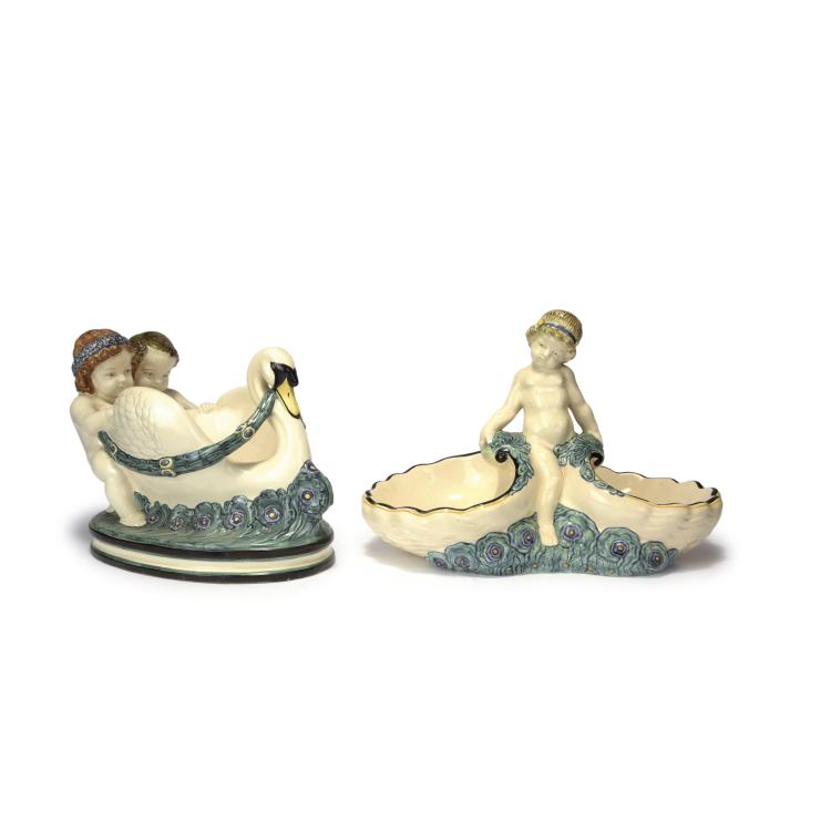 Hauptbild zu Objekt, Zwei Jardinieren 'M&auml;dchen mit Muscheln' und 'Schwan mit zwei Putten', 1911 und 1913, Wilhelm S&uuml;s, Karlsruhe, Majolikamanufaktur, 134D 758