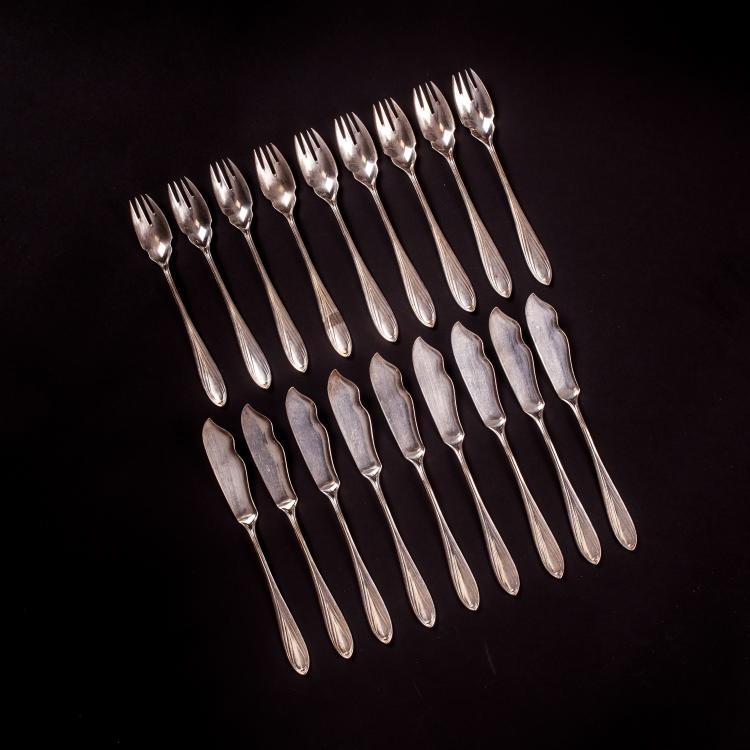 Bild 1 zu Objekt, 18 Teile Fischbesteck '3001', 1901/02, Hans Christiansen, Bruckmann & S&ouml;hne, Heilbronn, 134D 741