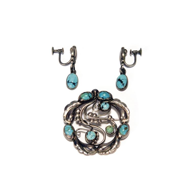 Hauptbild zu Objekt, Brosche '159' und Ohrschmuck '17', um 1914, Georg Jensen, Jensen, Georg, Kopenhagen, 134D 760