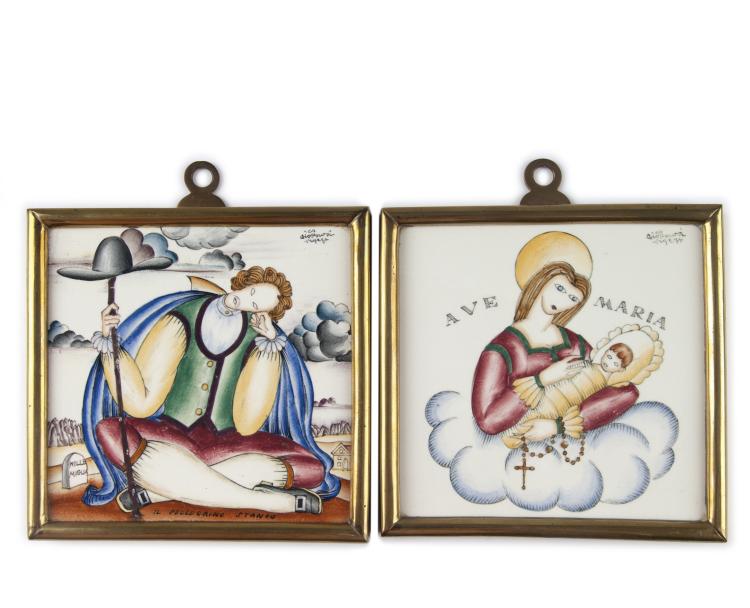 Hauptbild zu Objekt, Two decorative tiles, 'Ave Maria' and 'Il Pellegrino Stanco', c1926, Gio Ponti, Richard Ginori, Mailand, 134A 11