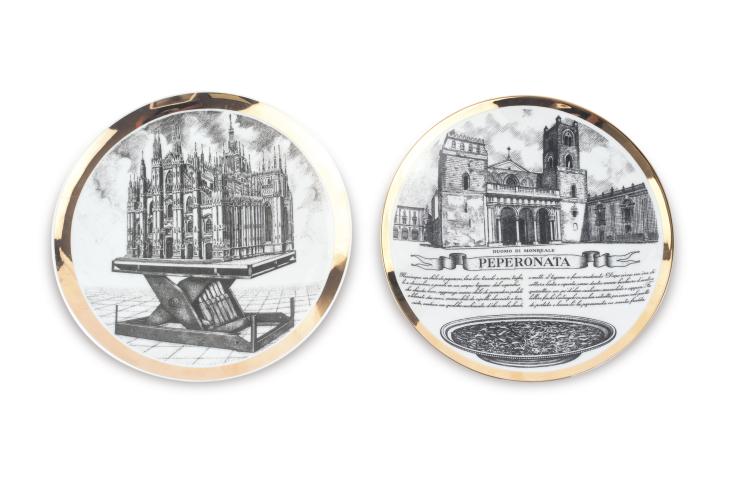Hauptbild zu Objekt, Two plates, 'Duomo di Milano' and 'Pepperonata' from 'Specialit&agrave; Siciliane', 1960/70s. , Piero Fornasetti, Fornasetti, Mailand, 134A 226