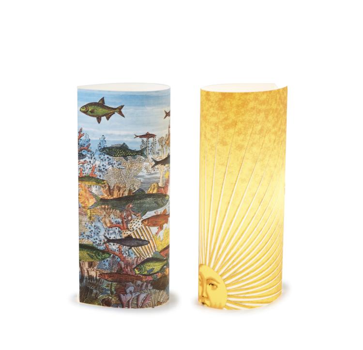 Hauptbild zu Objekt, Two table lights, 'Sole medio' and 'Aquario medio', c1995, Barnaba Fornasetti, Antonangeli Illuminazione, Paderno Dugnano/Mailand; Fornasetti, Mailand, 134A 231