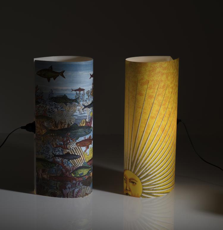 Bild 1 zu Objekt, Two table lights, 'Sole medio' and 'Aquario medio', c1995, Barnaba Fornasetti, Antonangeli Illuminazione, Paderno Dugnano/Mailand; Fornasetti, Mailand, 134A 231