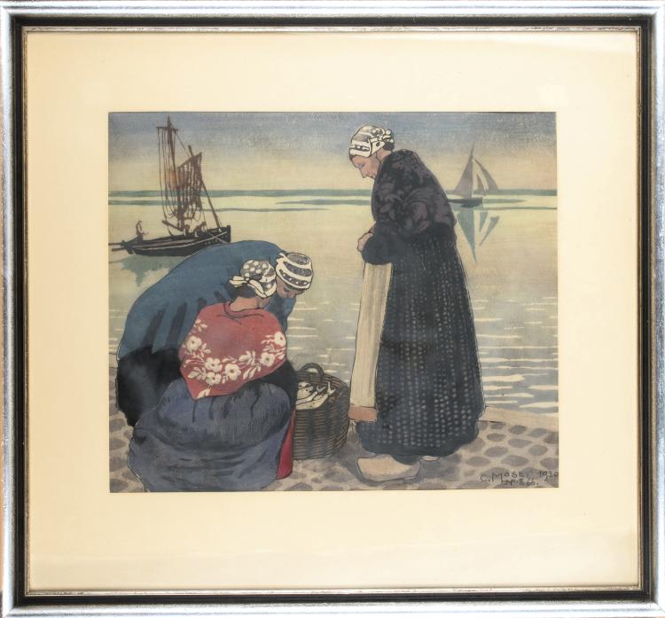 Hauptbild zu Objekt, 'Drei Fischerfrauen' (sp&auml;ter 'Fischmarkt'), 1909 (&uuml;berarbeitet um 1920, 1930 Abzug), Carl Moser, 136B 8