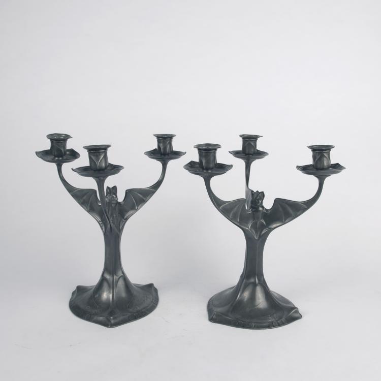 Bild 1 zu Objekt, Paar Kerzenleuchter 'Fledermaus', 1901/02, Hugo Leven, Kayser, J.P., Krefeld, 135 414