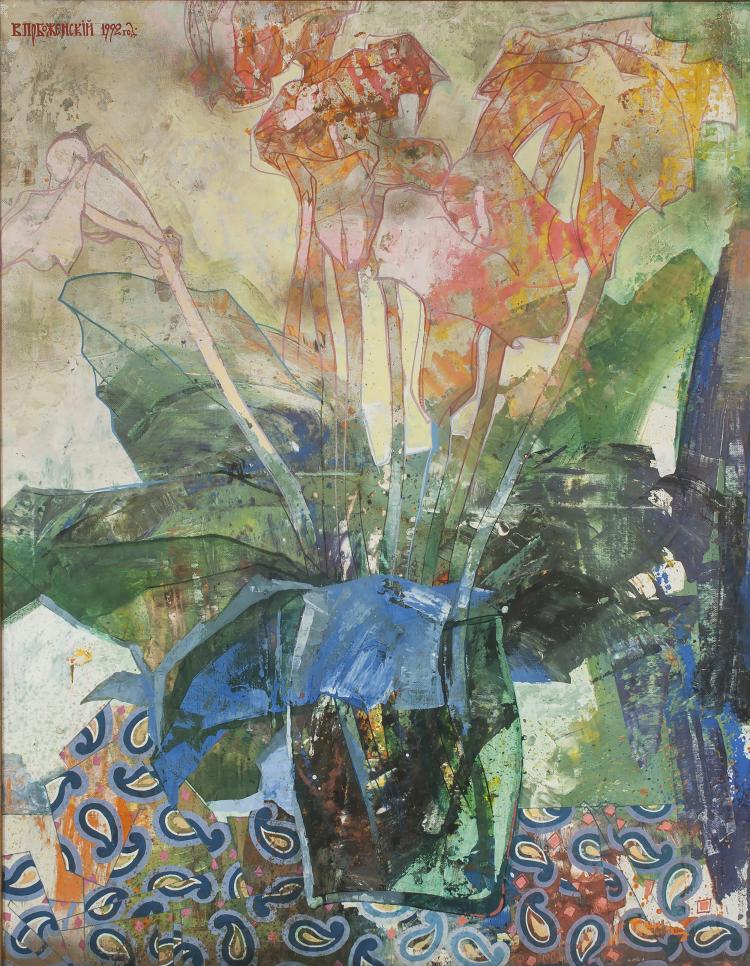 Hauptbild zu Objekt, Flower still life 'Calla', 1992, Vyacheslav Yakovlevich Pobozhensky, 136B 101