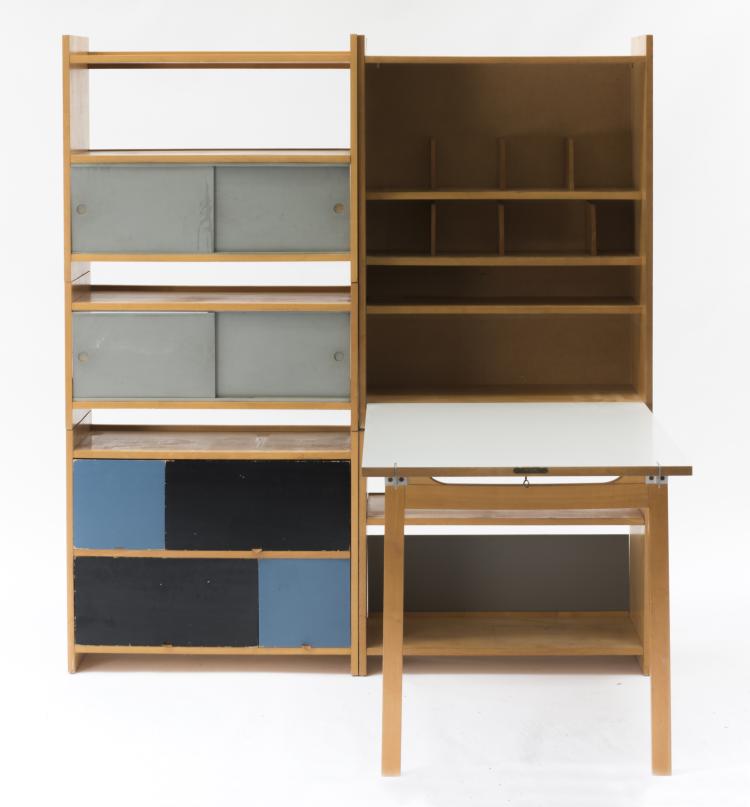 Bild 1 zu Objekt, Shelving system with folding table, 1959, Emil Guhl, Wohnhilfe, Z&uuml;rich, 136A 186