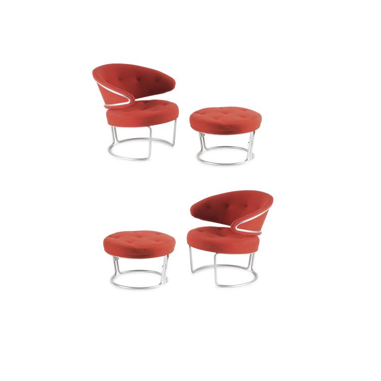 Hauptbild zu Objekt, Armlehnsessel und Ottoman, um 1964, Grete Jalk, Hansen, Fritz, Aller&oslash;d; Unika Vaev, D&auml;nemark, 137A 178