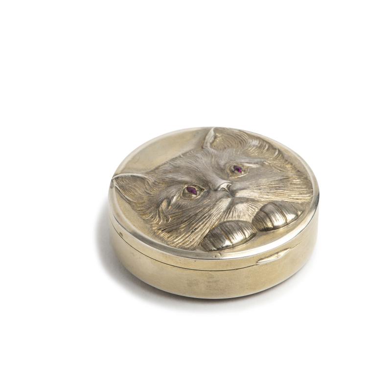 Hauptbild zu Objekt, Pillendose 'Katzenkopf', um 1905, Kuppenheim, Louis, Pforzheim, 135 455