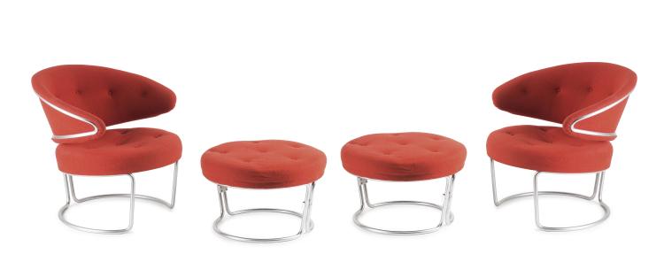 Hauptbild zu Objekt, Easy chair with ottoman, c1964, Grete Jalk, Hansen, Fritz, Aller&oslash;d; Unika Vaev, D&auml;nemark, 137A 179