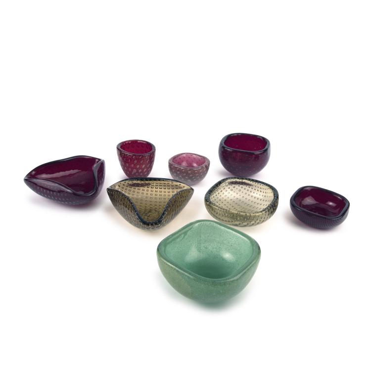Hauptbild zu Objekt, Acht Schalen 'A bolle', 'A bollicine' und 'Sommerso a bollicine', um 1935-50, Carlo Scarpa, Venini & C., Murano, 137C 615