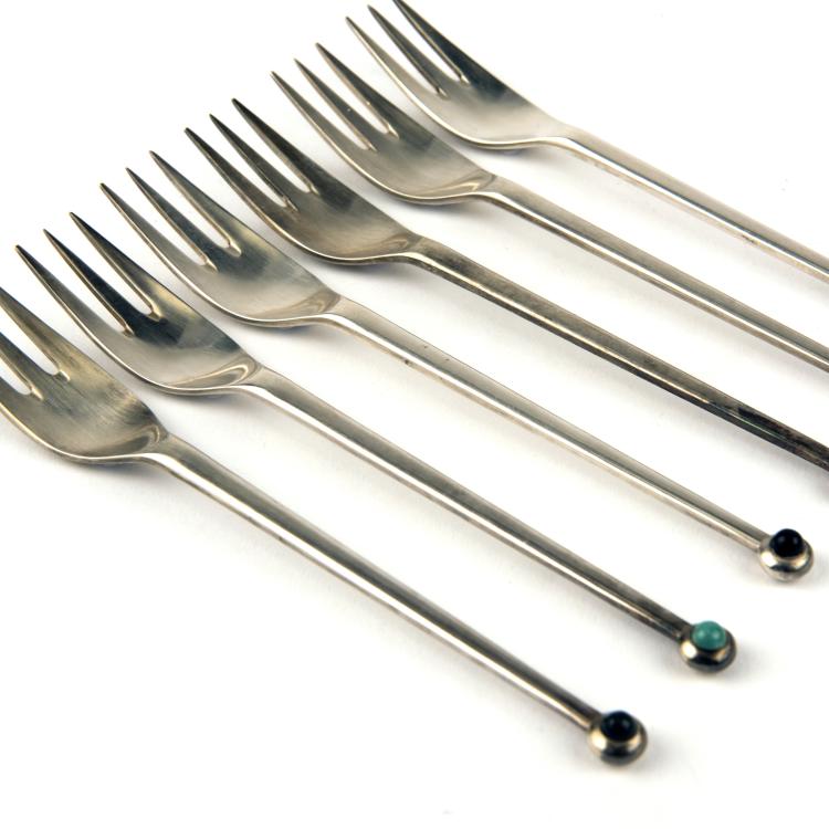 Hauptbild zu Objekt, Sechs Kuchengabeln 'Excellent' - '86', 1955, Josef Hoffmann, Pott, C. Hugo, Solingen, 137B 361