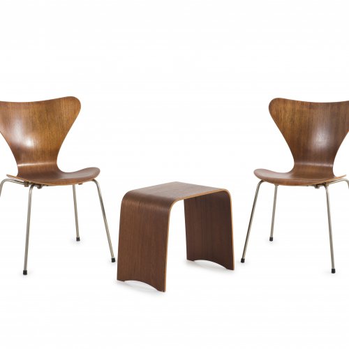 Two '3107' chairs, 1952-55 and a '4515' stool, 1958