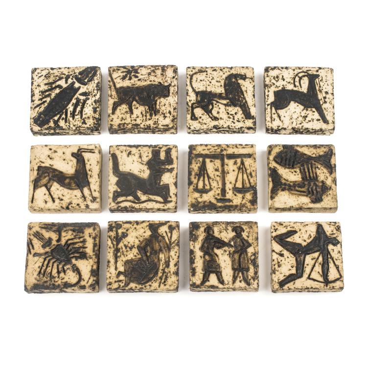 Hauptbild zu Objekt, 12 tiles 'Astrological Signs', 1960s, Beesel, Thijssen, Louis Lor&eacute;, Lor&eacute;, Beesel, 137B 379