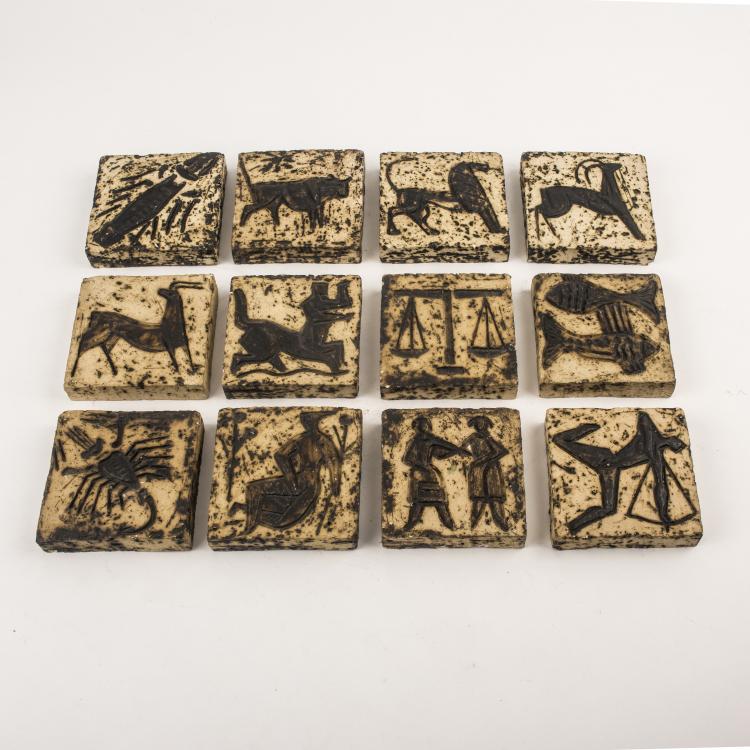 Bild 1 zu Objekt, 12 tiles 'Astrological Signs', 1960s, Beesel, Thijssen, Louis Lor&eacute;, Lor&eacute;, Beesel, 137B 379