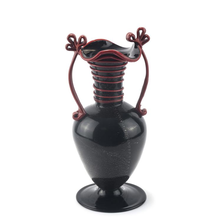 Hauptbild zu Objekt, Henkelvase 'Rosso nero', um 1930, Toso, Fratelli, Murano, 137C 756