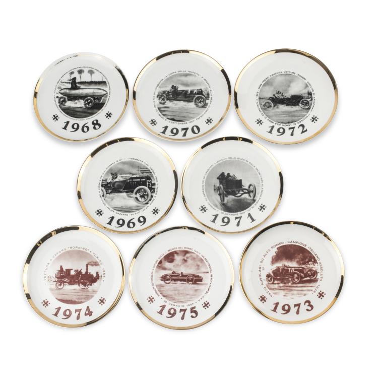 Hauptbild zu Objekt, Acht Teller 'Salone Internazionale dell'Automobile di Torino', 1968-1975, Piero Fornasetti, Fornasetti, Mailand, 137B 514