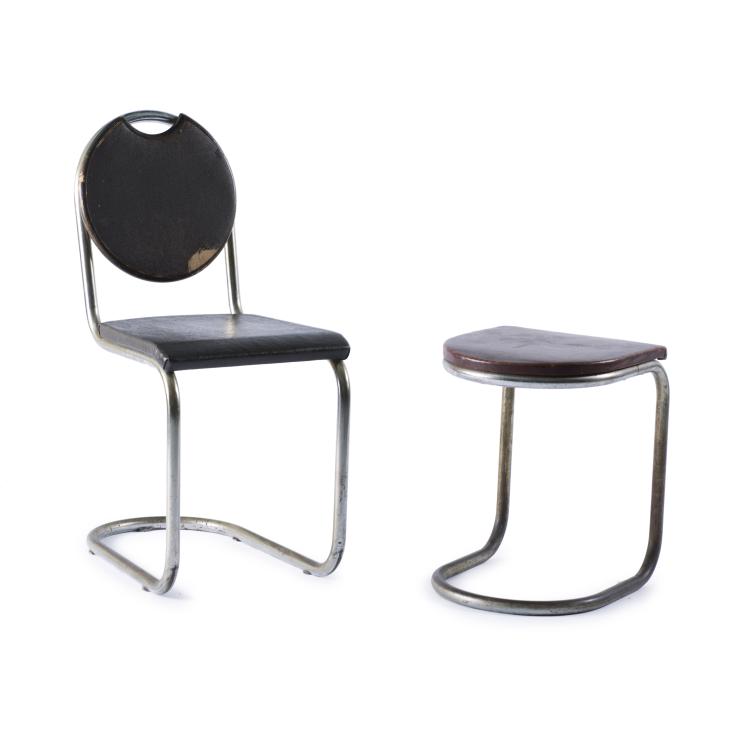 Hauptbild zu Objekt, Stuhl 'Epa-Bar', 1937 und Hocker, 1930er Jahre, Sven Markelius, Stockholms Nya J&auml;rns&auml;ngsfabrik, Stockholm; DS Stahl, D&auml;nemark, 137A 16