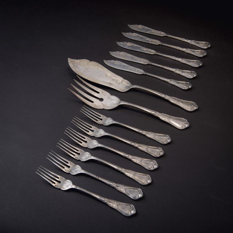 Hauptbild zu Objekt, 'Meadow Saffron' fish cutlery, 1902, Heinrich Vogeler, Wilkens & S&ouml;hne, Bremen, 138B 696