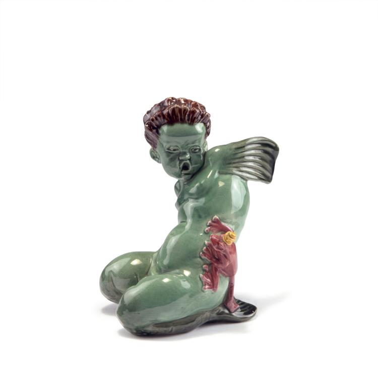 Hauptbild zu Objekt, Neptune Putto with wings and Frog King, c1915, Busch & Ludescher, Wiener Kunstkeramische Werkst&auml;tte, 138B 537