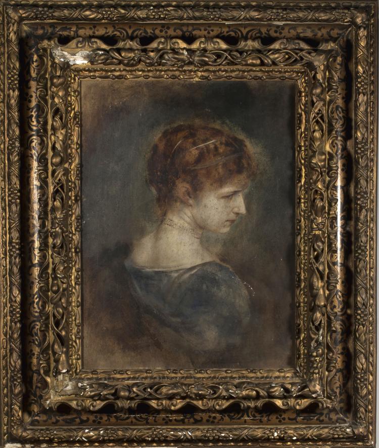 Hauptbild zu Objekt, Dreiviertelportr&auml;t einer jungen Dame im Profil (vermutlich h&ouml;fisch), vor 1900  , Franz von Lenbach, 138C 770