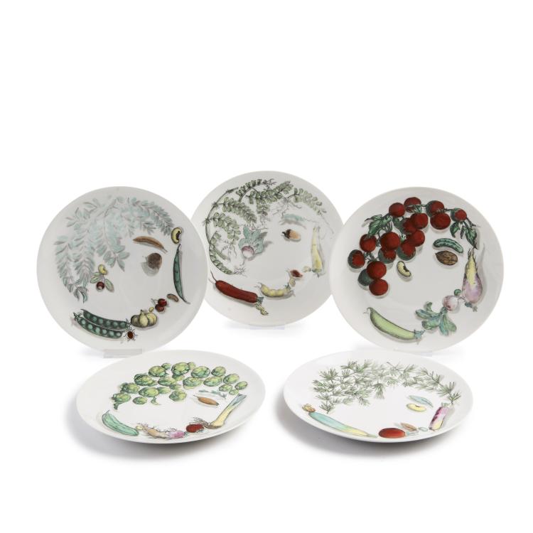 Hauptbild zu Objekt, F&uuml;nf Teller 'Vegetalia', 1960er Jahre, Piero Fornasetti, Fornasetti, Mailand, 139B 393