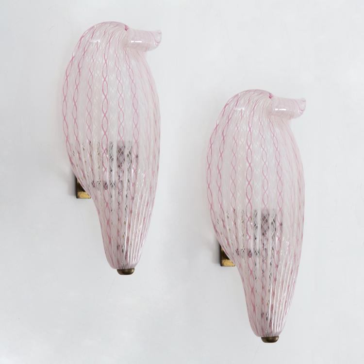 Hauptbild zu Objekt, Two 'Zanfirico' sconces, c. 1949/50, Fulvio Bianconi, Venini & C., Murano, 140B 201
