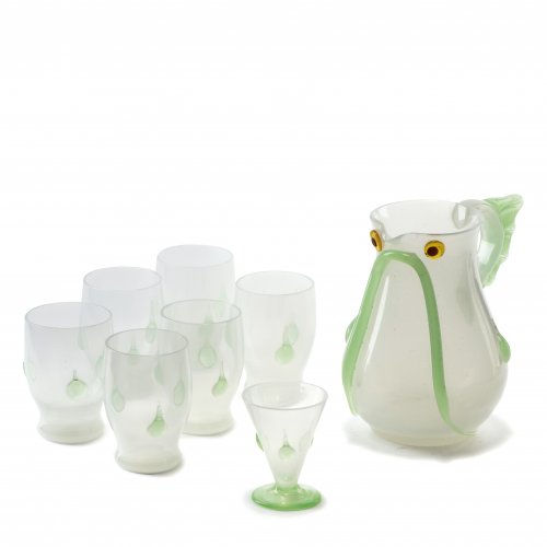 'Bird' jug with seven tumblers, c1906