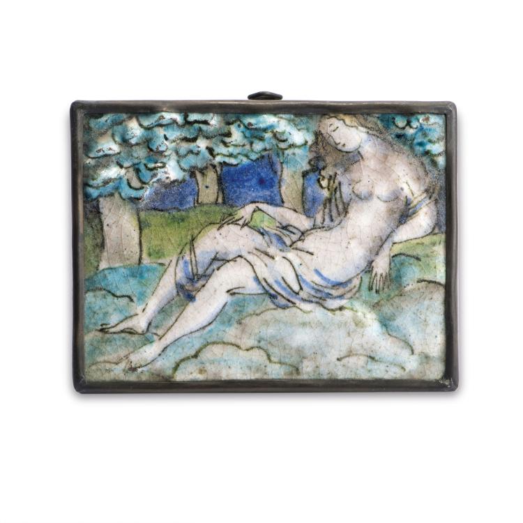 Hauptbild zu Objekt, 'Reclining nude in landscape' tile, 1921, Max Laeuger, Laeuger, Max, 138B 581