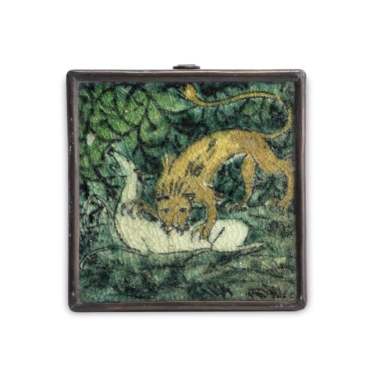 Hauptbild zu Objekt, 'Lion, attacking a gazelle' tile, c1919, Max Laeuger, Laeuger, Max, 138B 578