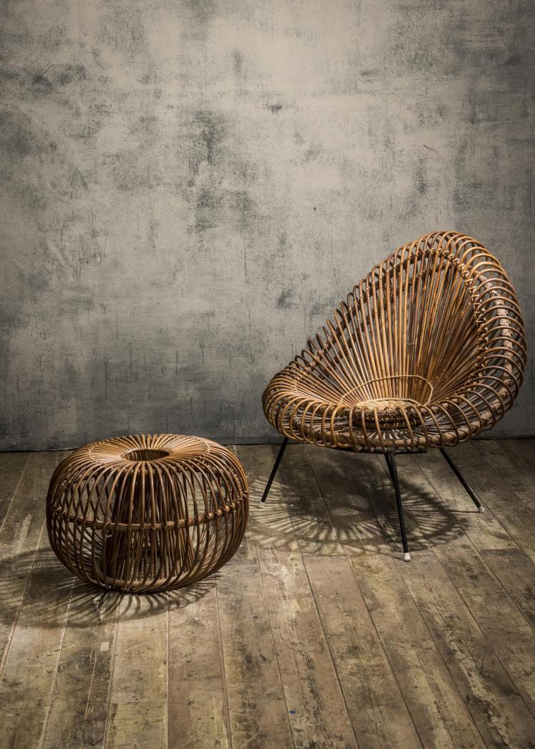 Bild 5 zu Objekt, Wicker chair and ottoman, c. 1955, Janine Abraham, Edition Rougier, Frankreich (zugeschrieben), 139B 327