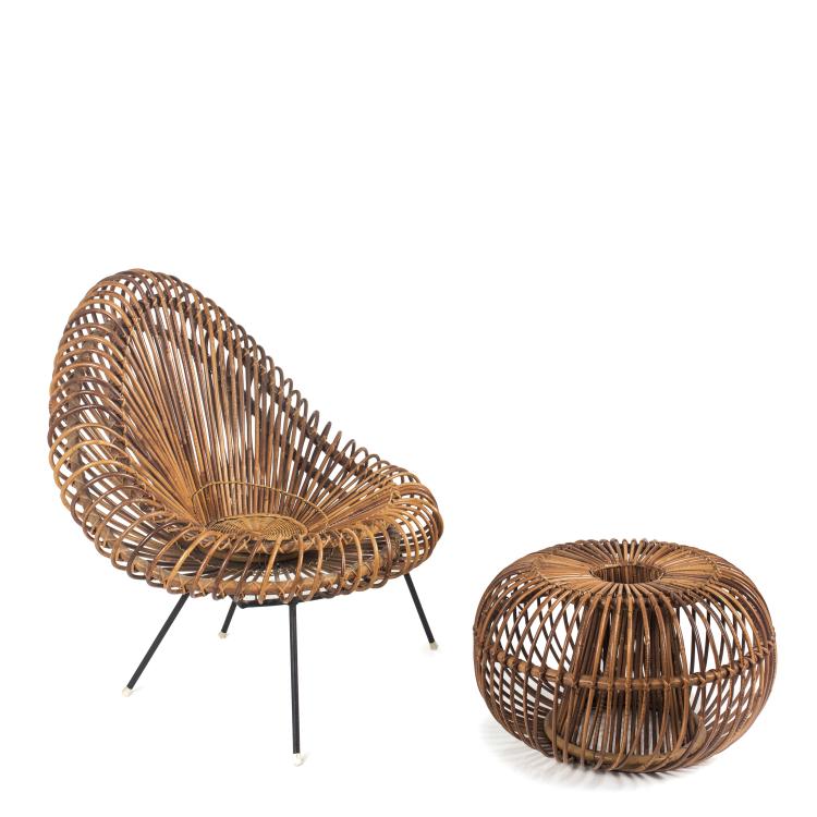Bild 6 zu Objekt, Wicker chair and ottoman, c. 1955, Janine Abraham, Edition Rougier, Frankreich (zugeschrieben), 139B 327