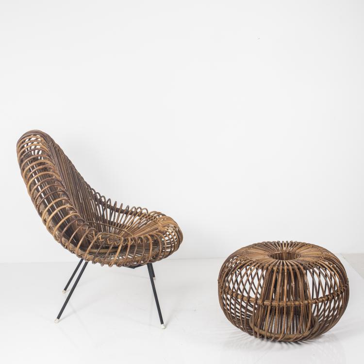 Bild 7 zu Objekt, Wicker chair and ottoman, c. 1955, Janine Abraham, Edition Rougier, Frankreich (zugeschrieben), 139B 327