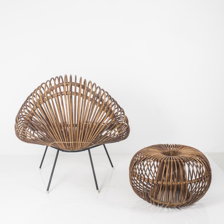 Bild 8 zu Objekt, Wicker chair and ottoman, c. 1955, Janine Abraham, Edition Rougier, Frankreich (zugeschrieben), 139B 327