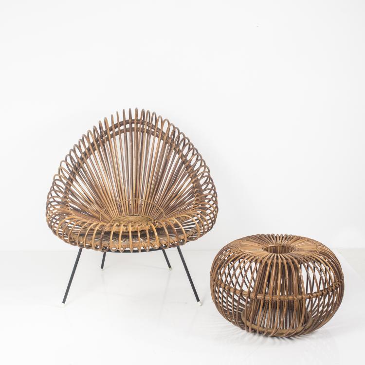 Bild 9 zu Objekt, Wicker chair and ottoman, c. 1955, Janine Abraham, Edition Rougier, Frankreich (zugeschrieben), 139B 327