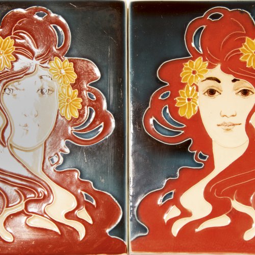 Two tiles 'Women's profile', c. 1900