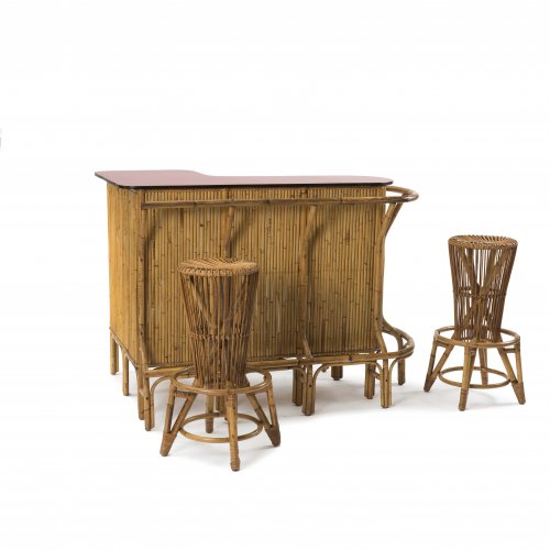 Bar counter with two bar stools, c. 1955