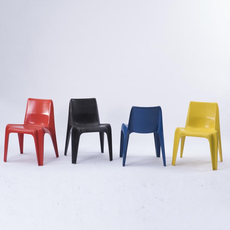 Bild 1 zu Objekt, Tisch und vier Stapelst&uuml;hle 'BA 1171', 1964, Helmut B&auml;tzner, Bofinger, Ilsfeld., 139B 473