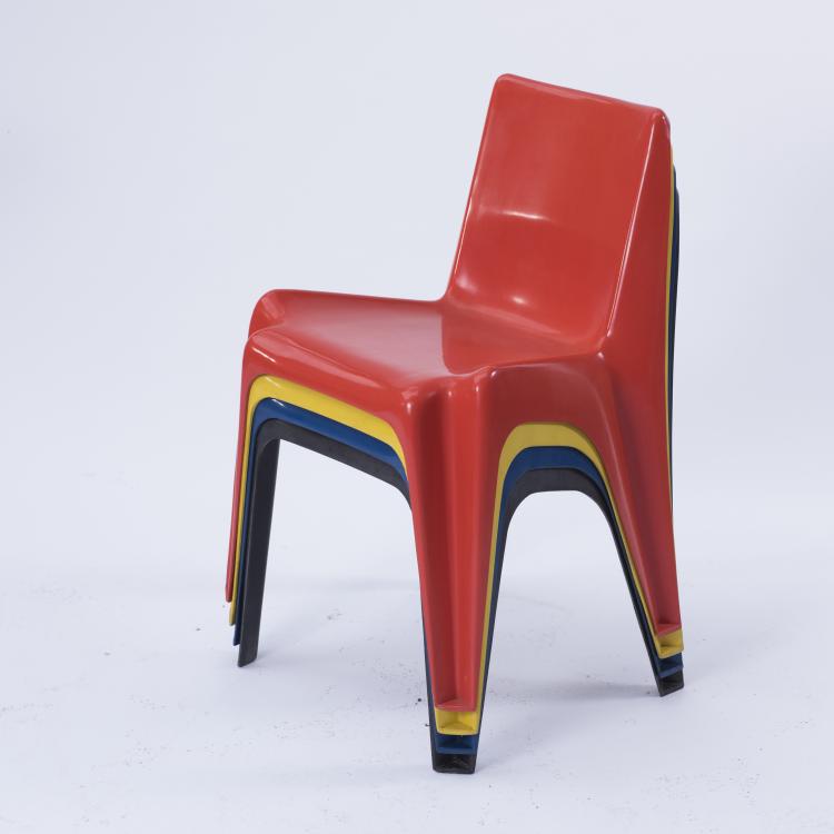 Bild 2 zu Objekt, Tisch und vier Stapelst&uuml;hle 'BA 1171', 1964, Helmut B&auml;tzner, Bofinger, Ilsfeld., 139B 473