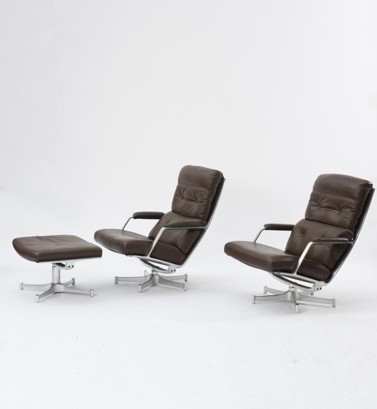 Bild 1 zu Objekt, Two 'FK 85' easy chairs and one ottoman, c. 1968, J&oslash;rgen Kastholm, Kill International, Fellbach, 139B 516