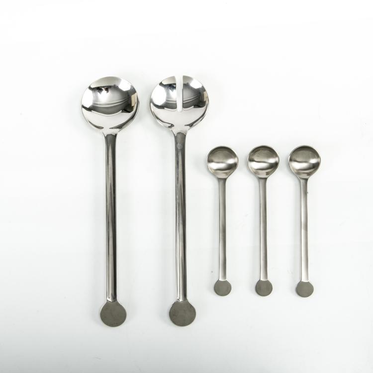 Hauptbild zu Objekt, Salatbesteck 'Kurili' - '3105A' und 3 L&ouml;ffel '3090A', 1970/73 , Enzo Mari, Danese, Mailand, 140A 69