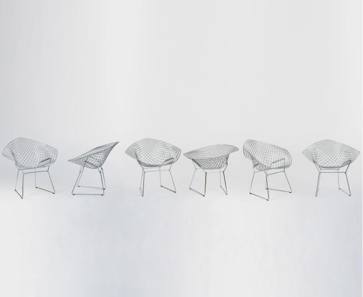 Hauptbild zu Objekt, Six 'Diamond' - '421-2' chairs, 1951, Harry Bertoia, Knoll International, New York, 140D 702