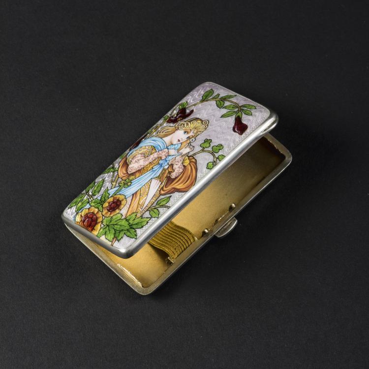 Hauptbild zu Objekt, Etui mit Frauengestalt in der Art von Alphonse Mucha, um 1900, Deutschland, 141C 664
