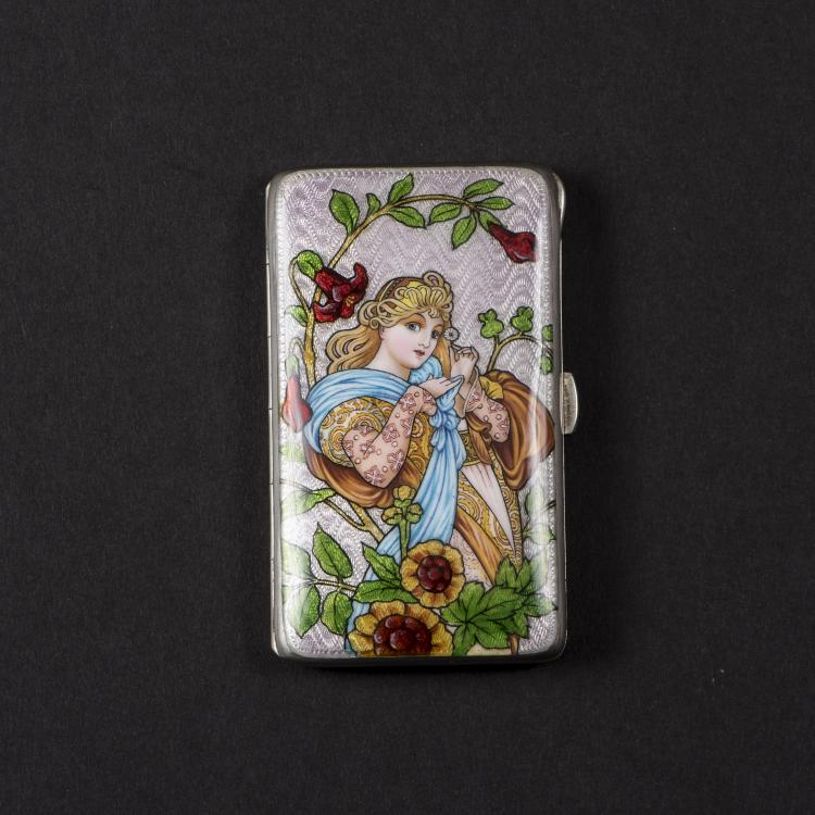 Bild 1 zu Objekt, Etui mit Frauengestalt in der Art von Alphonse Mucha, um 1900, Deutschland, 141C 664