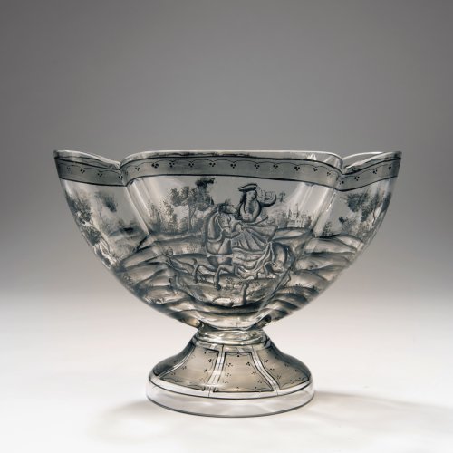 Footed bowl, hunting motif, c. 1880